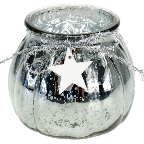 Floristik24 Windlicht Silber mit LED-Licht Ø11cm H10cm