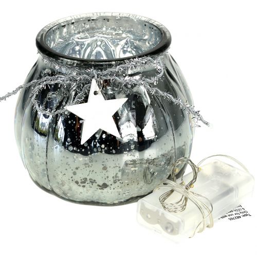Floristik24 Windlicht Silber mit LED-Licht Ø11cm H10cm