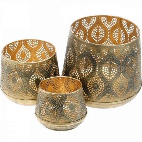 Floristik24 Orientalisches Windlicht-Set, Metall-Laterne, Kerzendeko Golden, Rustikal Ø25/19/14cm H23,5/17/12,5cm