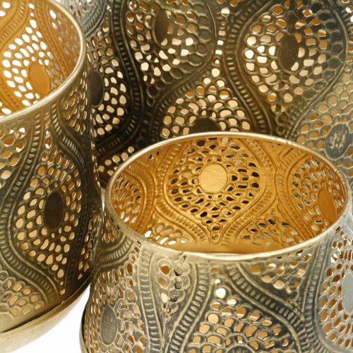 Floristik24 Orientalisches Windlicht-Set, Metall-Laterne, Kerzendeko Golden, Rustikal Ø25/19/14cm H23,5/17/12,5cm