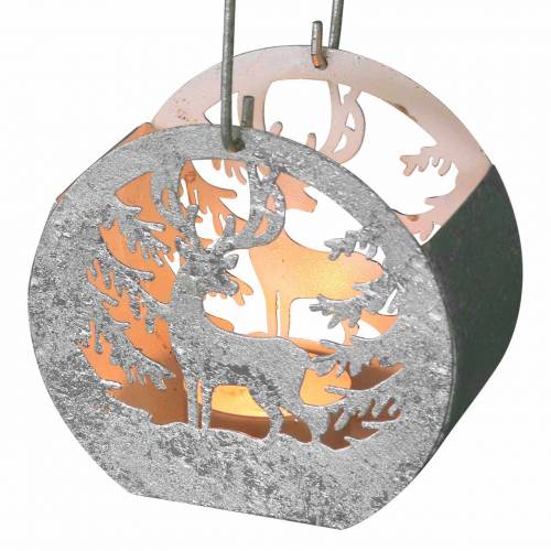Floristik24 Laterne mit Engel- und Rentiermotiv Silber, Weiß Ø10×H9,5cm 2St