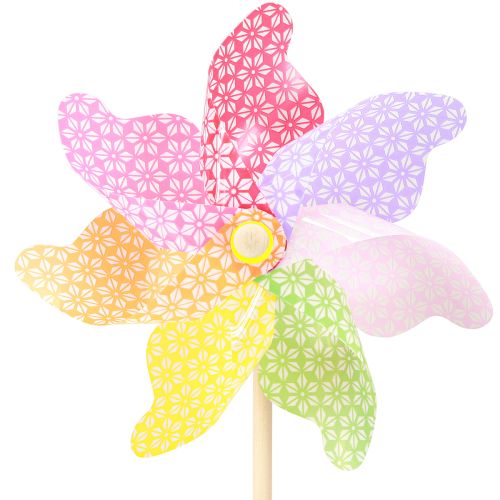 Floristik24 Windrad Deko Windmühle Natur Bunt Ø21,5cm H55cm 3St