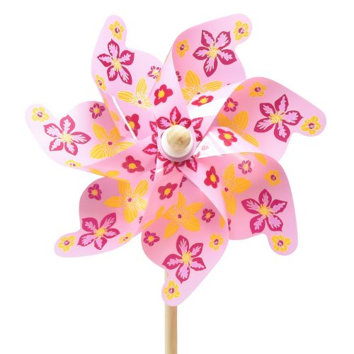 Floristik24 Windrad am Stab Windmühle Deko Rosa Gelb Ø30,5cm 74cm