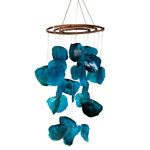 Floristik24 Windspiel Maritim Hängedeko Capiz Muscheln Blau 90cm