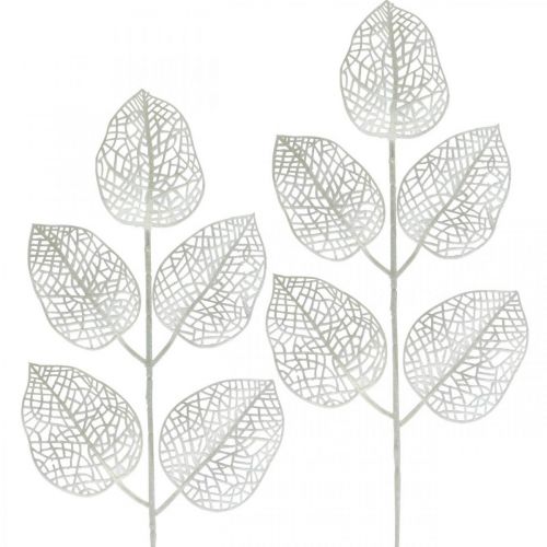 Artikel Winterdeko, Deko Blätter, Kunstzweig Weiß Glitter L36cm 10St