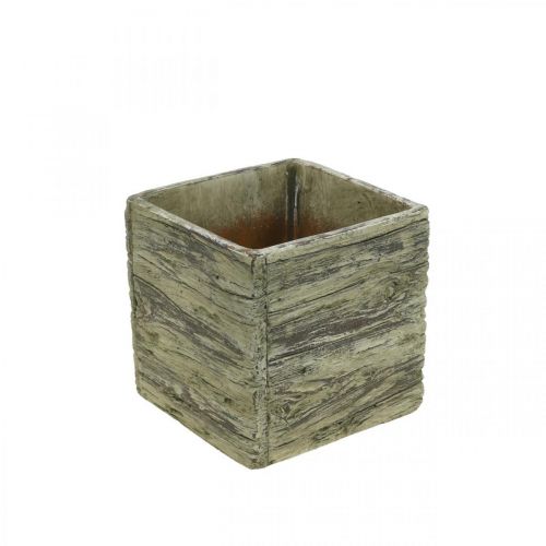 Floristik24 Blumentopf quadratisch 15x15cm Beton Pflanzkasten Holz Look