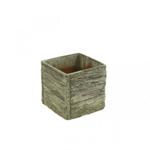 Floristik24 Blumentopf quadratisch 12x12cm Beton Würfel Holz Look