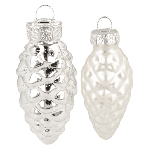 Floristik24 Zapfen Mix aus Glas Silber 5cm 14 St