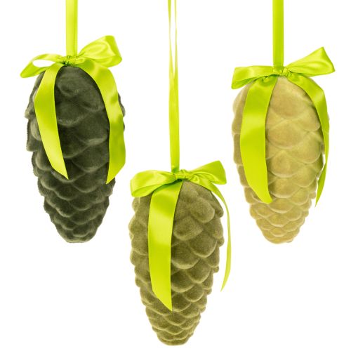 Dekozapfen aus Kunststoff mit Schleife, 18 cm, 3er Set, Grün