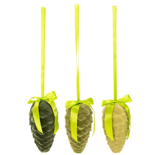 Dekozapfen aus Kunststoff mit Schleife, 18 cm, 3er Set, Grün | Floristik24.at