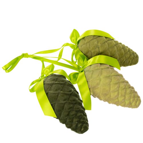 Dekozapfen aus Kunststoff mit Schleife, 18 cm, 3er Set, Grün | Floristik24.at