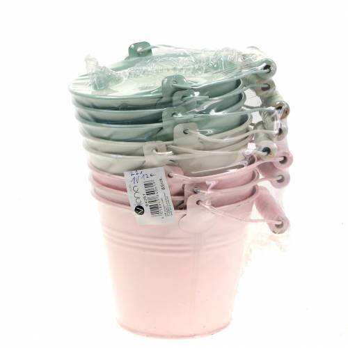 Floristik24 Zinkeimer Sortiment Pastellfarben Ø14cm H12cm 6St