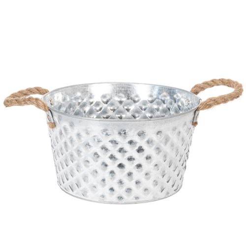 Zinkschale rund mit Seilgriffen Ø22cm H12cm für Dekoration und Pflanzen | Floristik24.at