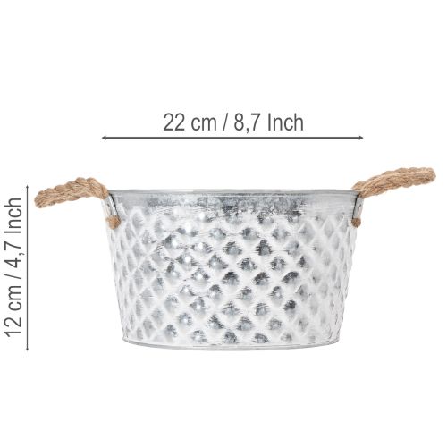 Zinkschale rund mit Seilgriffen Ø22cm H12cm für Dekoration und Pflanzen | Floristik24.at