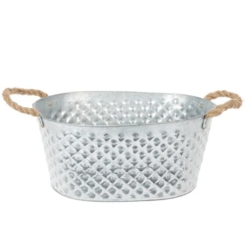 Zinkschale oval 31x20x15cm mit Rautenmuster und Seilgriffen bestellen | Floristik24.at