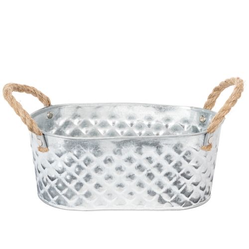 Zinkschale oval mit Seilgriffen 23cm x 12cm x 10,5cm Silber bestellen | Floristik24.at