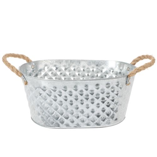 Zinkschale oval mit Seilgriffen 27cm x 17,5cm H12cm Silber Weiß Natur bestellen | Floristik24.at