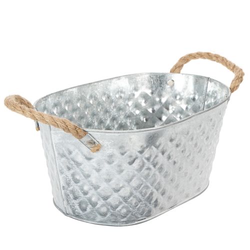 Zinkschale oval mit Seilgriffen 27cm x 17,5cm H12cm Silber Weiß Natur | Floristik24.at
