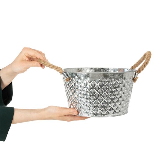 Zinkschale rund mit Seilgriffen Ø25cm H14cm aus Metall für Innen- und Außendekoration | Floristik24.at