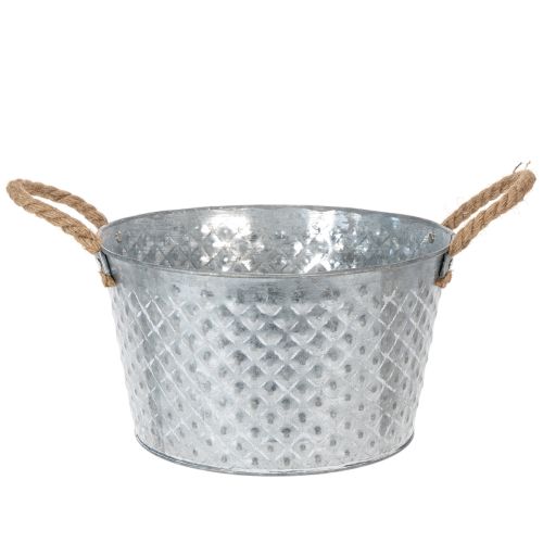 Zinkschale rund mit Seilgriffen Ø28cm H16cm verzinkt mit Rautenmuster bestellen | Floristik24.at