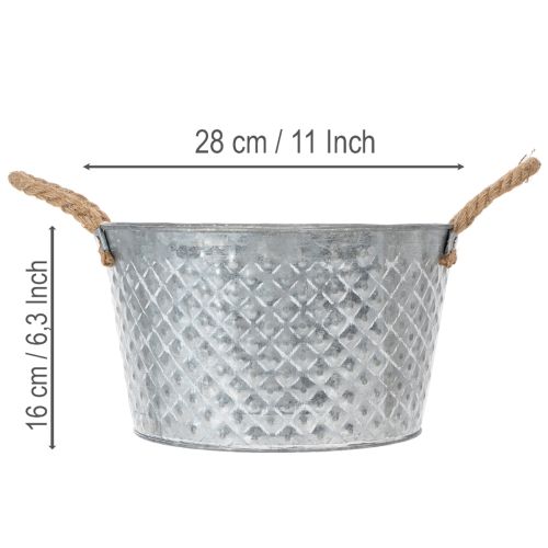 Zinkschale rund mit Seilgriffen Ø28cm H16cm verzinkt mit Rautenmuster | Floristik24.at