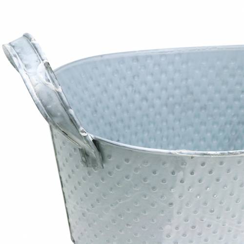 Zinkschale Oval Hellgrau Gewaschen 27x18cm H12cm | Floristik24.at