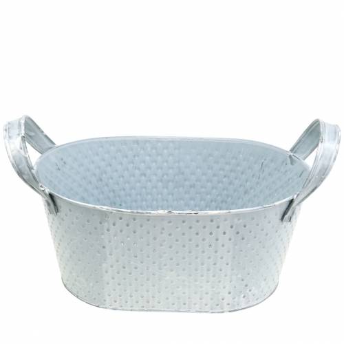 Zinkschale Oval Hellgrau Gewaschen 27x18cm H12cm | Floristik24.at