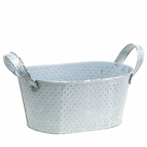 Zinkschale Oval Hellgrau Gewaschen 27x18cm H12cm | Floristik24.at
