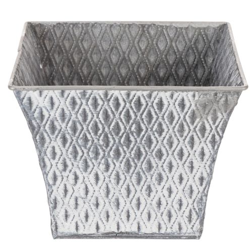 Zinktopf quadratisch mit Rautenmuster 18,5x18,5x15cm grau für Innenbereich | Floristik24.at