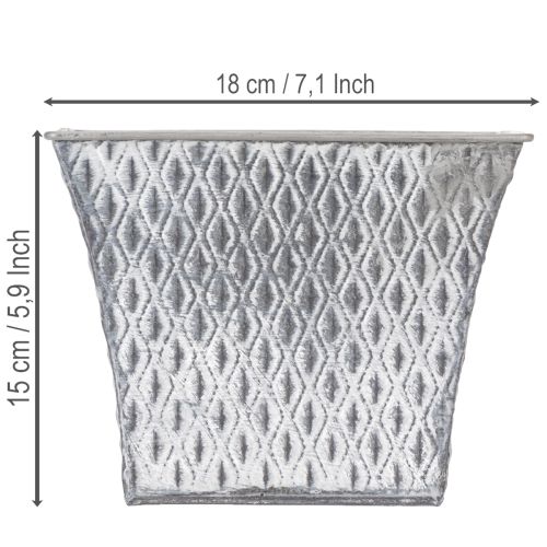 Zinktopf quadratisch mit Rautenmuster 18,5x18,5x15cm grau für Innenbereich | Floristik24.at