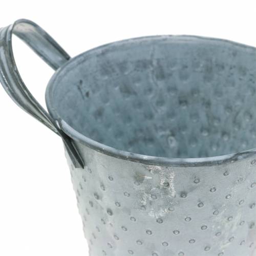 Floristik24 Zinktopf mit Griffen Grau Gepunktet Ø12cm H10cm