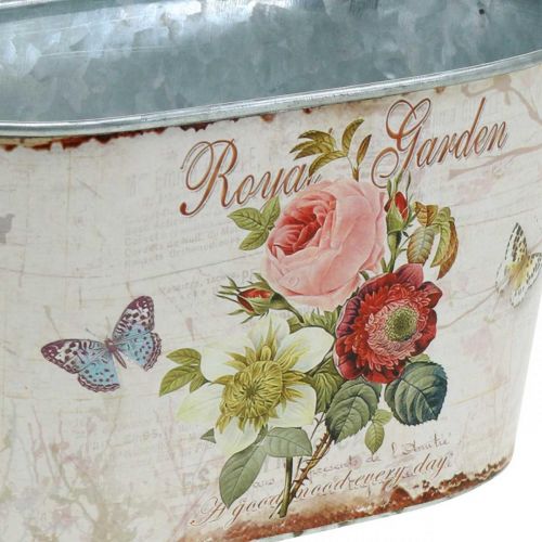 Floristik24 Blumenwanne Vintage, Metalltopf mit Griffen, Pflanzgefäß mit Rosen L18cm H10,5cm