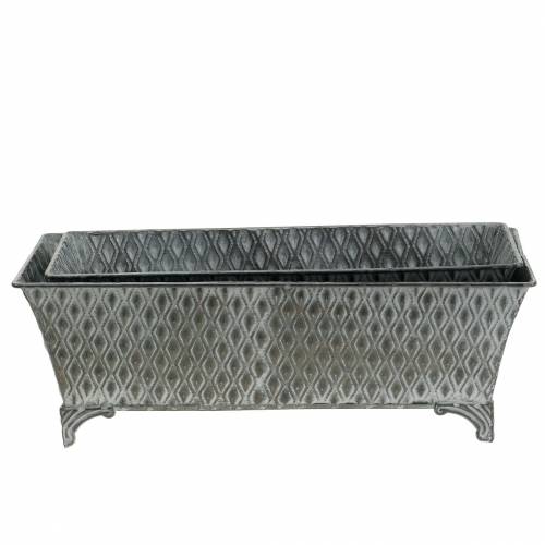 Floristik24 Zinkgefäß mit Rautenmuster eckig Antik 35,5cm x 14,5cm / 32,5cm x 11,5cm 2St