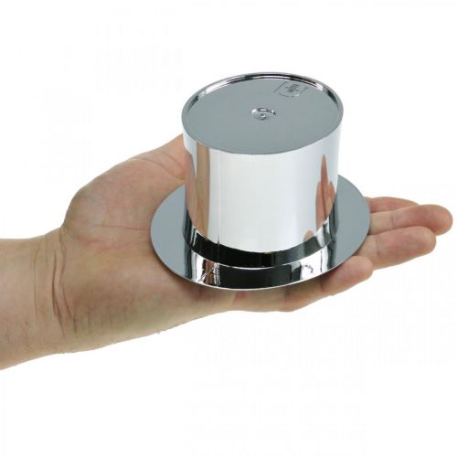 Floristik24 Zylinder zum Bepflanzen, Neujahr, Deko-Hut, Silvesterdeko Silbern H6,5cm L12cm 9St