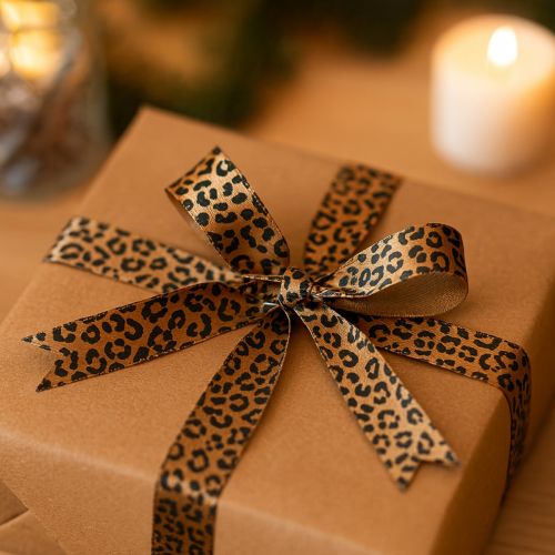 Band Leopard Print Seidenband Braun Schwarz 15mm 18m | Floristik24.at