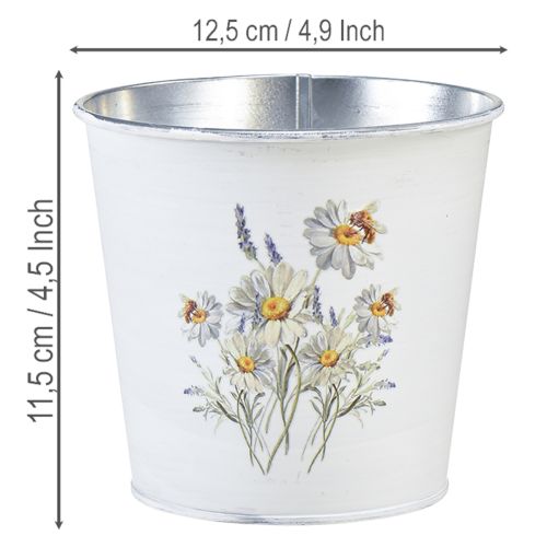 Blumentopf Metall Übertopf Weiß Ø12,5cm H11,5cm Margeriten-Motiv | Floristik24.at
