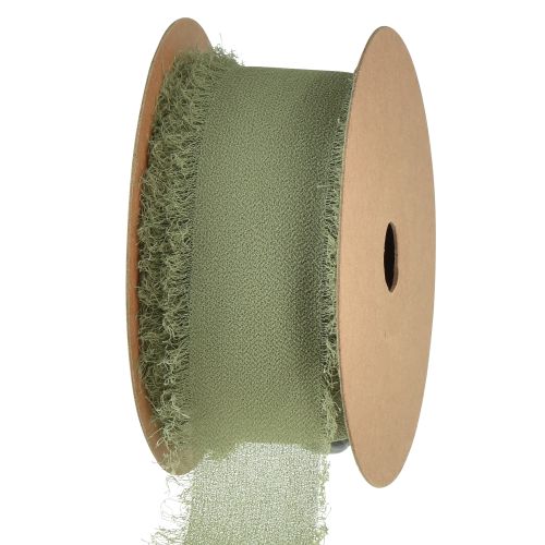 Artikel Chiffonband Olivgrün Stoffband Band Fransen B40mm L15m