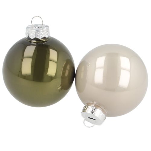 Christbaumkugeln Glas 2er-Set  glänzend in Oliv & Sandfarben mit Aufhänger 5cm  24St