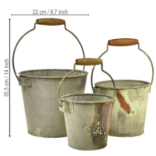 Artikel Deko Eimer Metall Rost Vintage Ø15/17,5/22cm 3er-Set