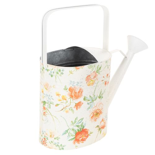 Gießkanne aus Metall mit Rosenmotiv, H 31,5 cm, Weiß/Bunt, Dekoration für Garten und Balkon | Floristik24.at
