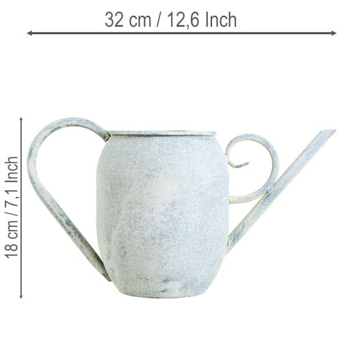 Deko-Gießkanne aus Metall 32x11x18cm Weiß-Blau Vintage-Stil für Innen- und Außendekoration | Floristik24.at