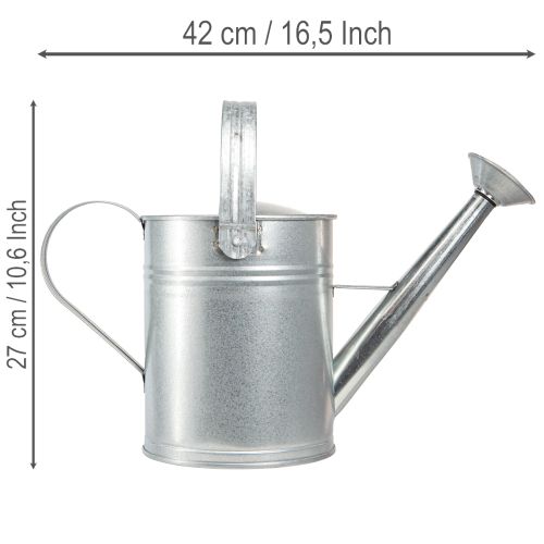 Deko-Gießkanne Metall Silber 42x15,5x27 cm für Innen- und Balkondekoration | Floristik24.at