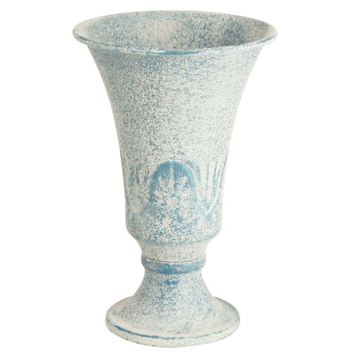 Artikel Deko Kelch Metall Antik in Weiß Blau Ø11cm H17,5cm