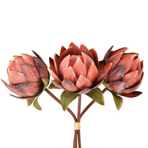 Deko Protea künstlich Kunstblumen Rotorange 34cm 3St