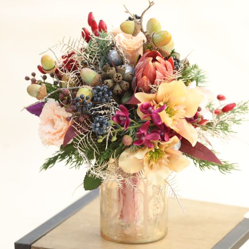 Artikel Künstliche Protea mit rotorangen Blüten für exotische Dekoration 3St