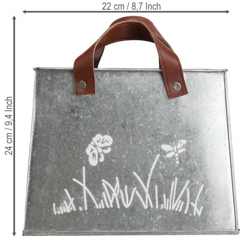 Artikel Deko Tasche Silber Weiß Braun Metall Pflanztopf L22cm 2St