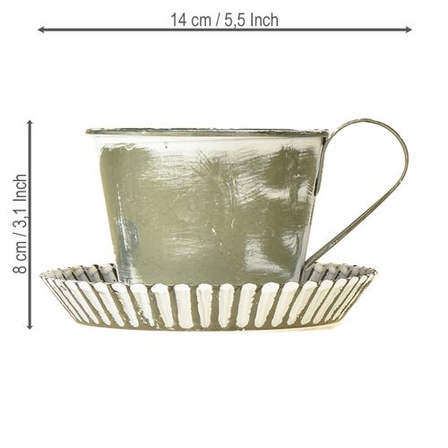 Artikel Deko Tasse Metall Weiß gewaschen Antik Ø9cm H8cm 2St