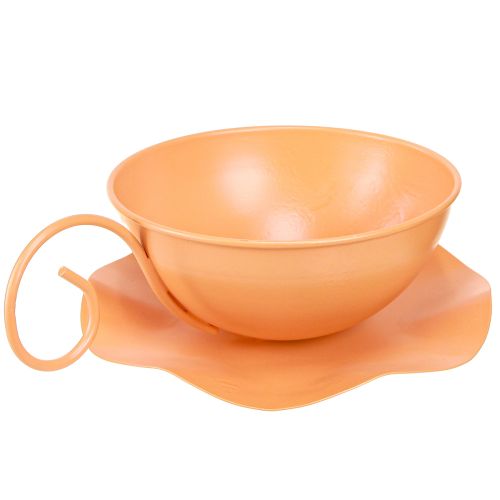 Deko-Tasse aus Metall mit Unterteller Ø16cm H9cm Orange | Floristik24.at