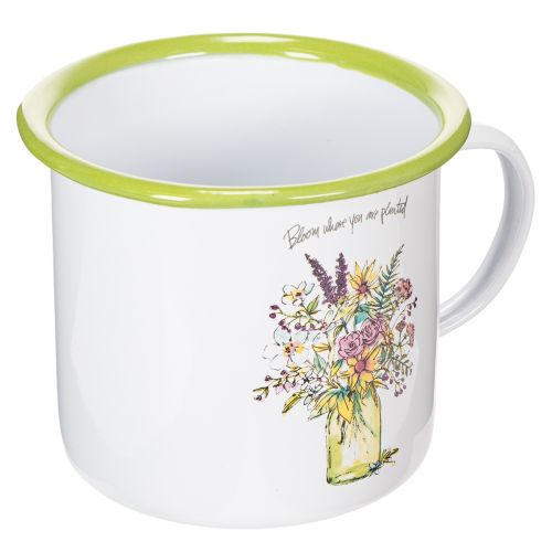 Deko Pflanztopf Tasse Metall emailliert Ø11,5cm H10cm Weiß mit Blumendesign bestellen | Floristik24.at