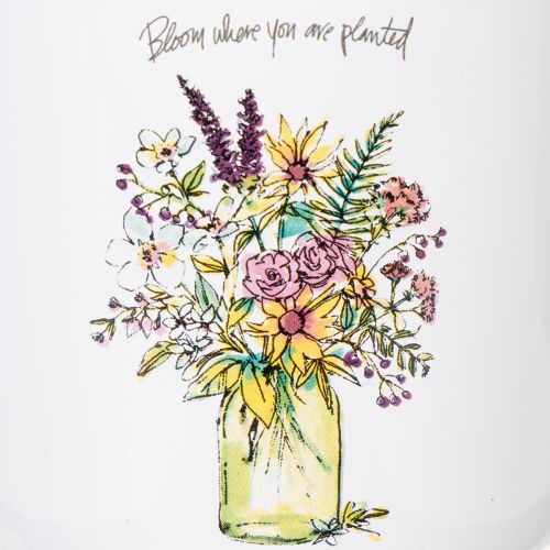Deko Pflanztopf Tasse Metall emailliert Ø11,5cm H10cm Weiß mit Blumendesign | Floristik24.at